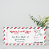 Cadeaubon Ticket Babysitten Kerstmis Kaart (Staand voorkant)