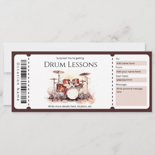 Cadeaubon Voor Drumlessen Sjabloon Kaart (Voorkant)