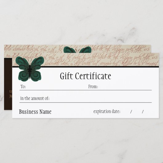 Cadeaubon voor gebrande vlinder (Voorkant / Achterkant)