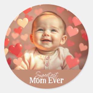Cadeaubon voor mama met foto en tekst ronde sticker