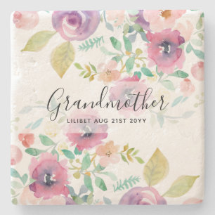 Cadeaubon voor oma - Mooie pruimroze bloemen perso Stenen Onderzetter