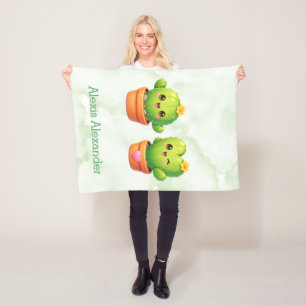 Cadeaubon voor tweeling baby shower met leuke cact fleece deken