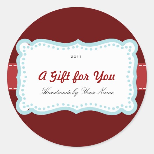 Cadeaubon voor vakantie in rood & blauw ronde sticker (Voorkant)