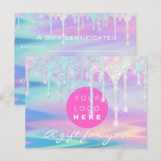 Cadeaubonholograaf Unicorn roze Logo Briefkaart (Voorkant / Achterkant)