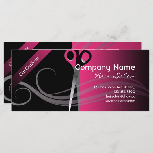 Cadeaubonnen trendy zwart-roze design (Voorkant / Achterkant)