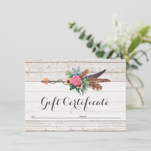 Cadeaucertificaat Bohemian Feather Arrow Roos Kaar Kaart (Staand voorkant)