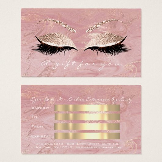 Cadeaucertificaat Marble Pink Lash Extension Makeu Visitekaartje (Voorkant /achterkant)