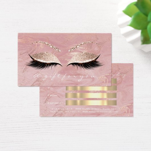 Cadeaucertificaat Marble Pink Lash Extension Makeu Visitekaartje (Bureau)