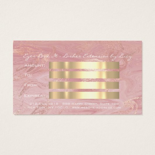 Cadeaucertificaat Marble Pink Lash Extension Makeu Visitekaartje (Achterkant)