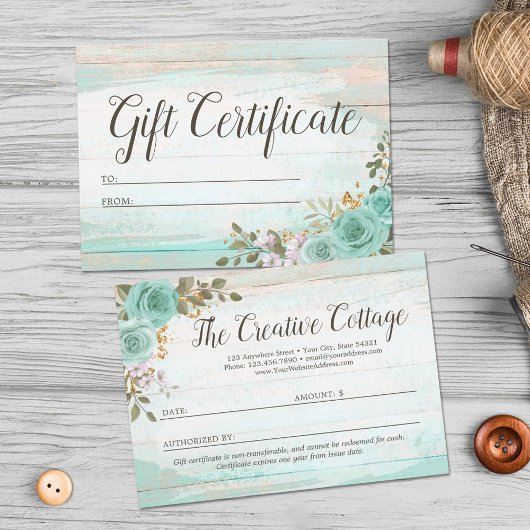 Cadeaucertificaat Rustisch hout Shabby Floral Kaar Kaart