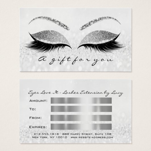 Cadeaucertificaat Silver Grey Lash Extension Makeu Visitekaartje (Voorkant /achterkant)