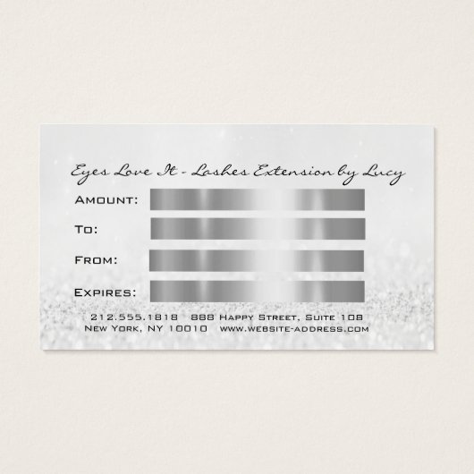 Cadeaucertificaat Silver Grey Lash Extension Makeu Visitekaartje (Achterkant)