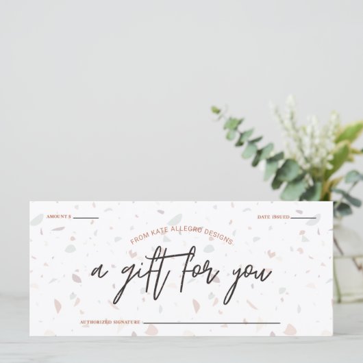 Cadeaucertificaat voor Terrazzo & Signature Script (Staand voorkant)