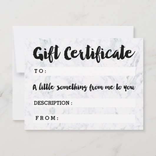 Cadeaucertificaat zwarte make-up script witte marm (Achterkant)