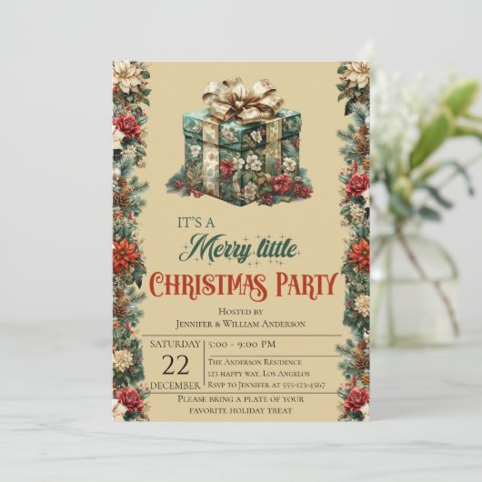 Cadeaudoos Kerstfeest Uitnodiging (Staand voorkant)