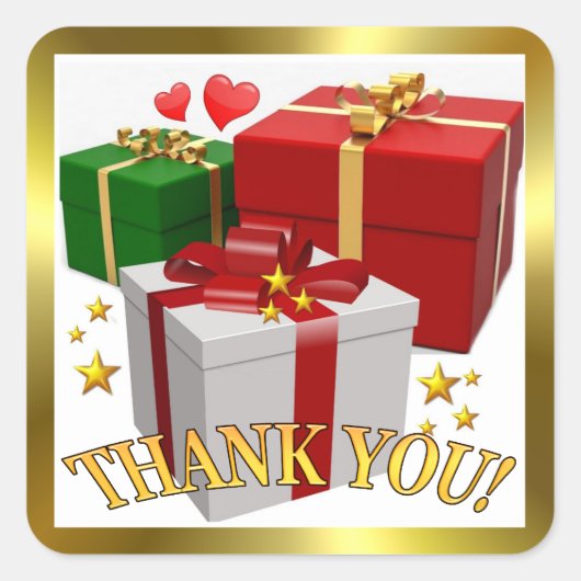 Cadeaudozen en harten Dank u Sticker (Voorkant)