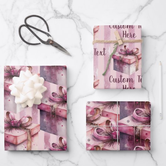 Cadeaudozen in roze & strepen inpakpapier vel (Voorkant)