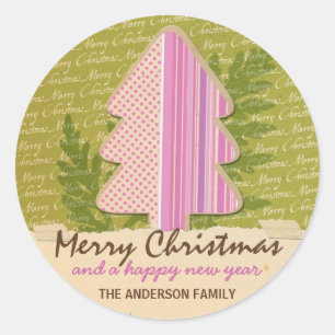 CadeauLabel - Papercraft Merry Kerstmis Ronde Sticker