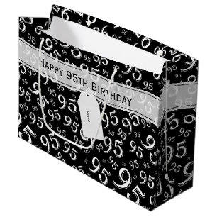 CadeauLabel Verjaardag 95 Nummer Patroon zwart/wit Groot Cadeauzakje