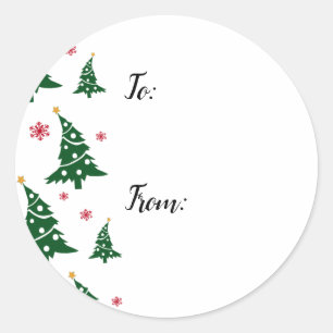 Cadeaulabels met groene kerstbomen ronde sticker