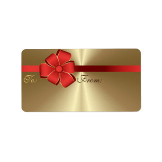 Cadeaulabels - Red Bow en lint op goud Etiket