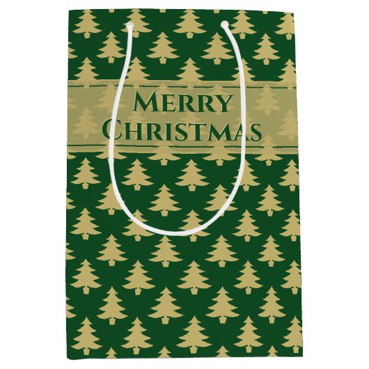 Cadeaunaam Label: Merry kerstGold Tree Pattern Medium Cadeauzakje (Voorkant)