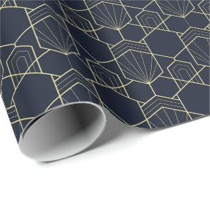 Cadeaupapier - Art Deco Goud en Donkerblauw