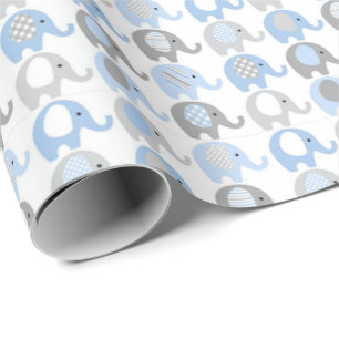 Cadeaupapier - Blauwe & Grijze Olifanten