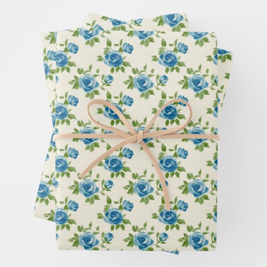 Cadeaupapier met blauwe rozen (In situ)