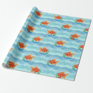 Cadeaupapier met kom met goudvissen