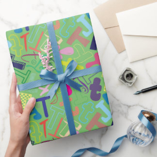 Cadeaupapier met letter T - Groen