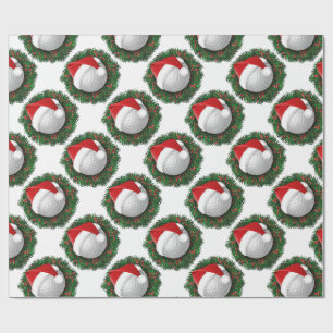 Cadeaupapier met novelty golfbal en kerstmuts