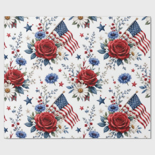 Cadeaupapier - Patriotisch Bloemmotief Amerikaanse