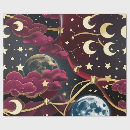 Cadeaupapier - Rode Celestiale Maan Ontwerp (Vlak)