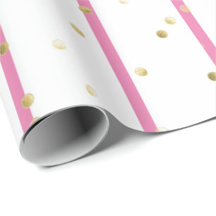Cadeaupapier - Roze Strepen Gouden Stippen