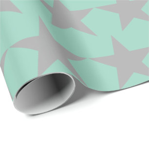 Cadeaupapier - Turquoise achtergrond Grijze Ster