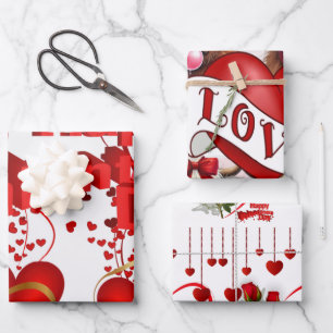 Cadeaupapier Vellen Valentijnsdag Rode Harten Koe