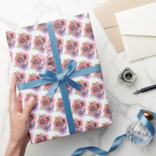 Cadeaupapierrol - Roze & Paarse Zonnebloemen Cadeaupapier