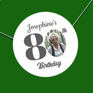 Cadeaupartyfoto voor 80ste verjaardag ronde sticker