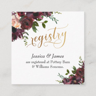 Cadeauregister Gold Script Red Waterverf Flowers Informatiekaartje