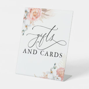 Cadeaus en Kaarten Pink Floral Pampas Grass Sign Reclamebord Met Voetstuk