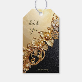 Cadeautag met gouden bloemversiering cadeaulabel