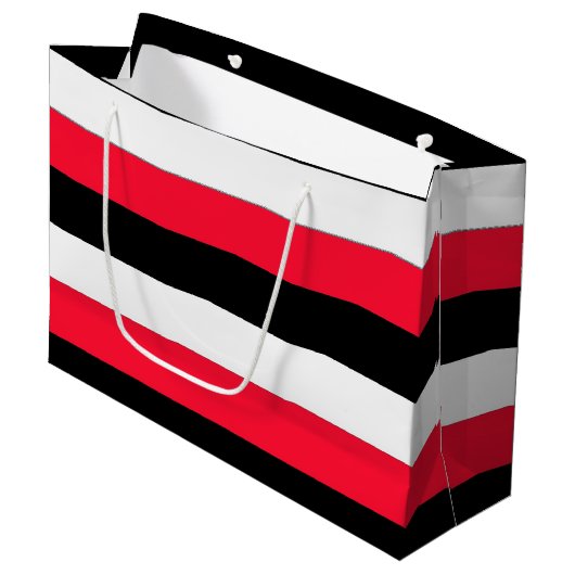 Cadeautas met rode, zwarte en witte strepen (Voorkant Gekanteld)