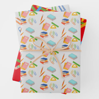 Cadeauverpakking, pennen, potloden en schoolspulle inpakpapier vel