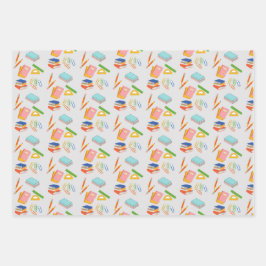 Cadeauverpakking, pennen, potloden en schoolspulle inpakpapier vel