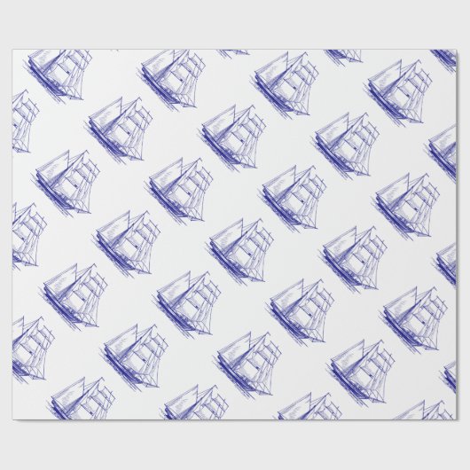 cadeauverpakking Verpakking papier Blauwe zeilboot (Vlak)