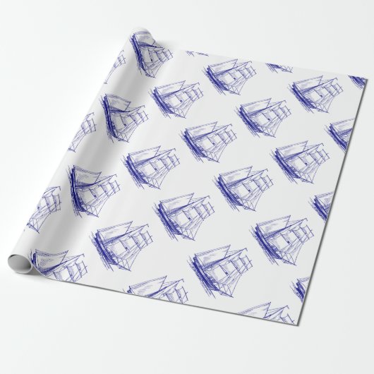cadeauverpakking Verpakking papier Blauwe zeilboot (Uitgerold)