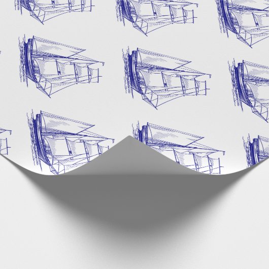 cadeauverpakking Verpakking papier Blauwe zeilboot (Hoek)