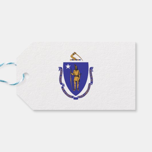 Cadeauvlag met Label van de staat Massachusetts, V Cadeaulabel (Achterkant Horizontaal)