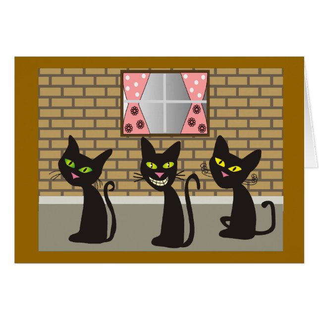 Cadeaux d'art de chat noir "nous trois amis " (Devant horizontal)